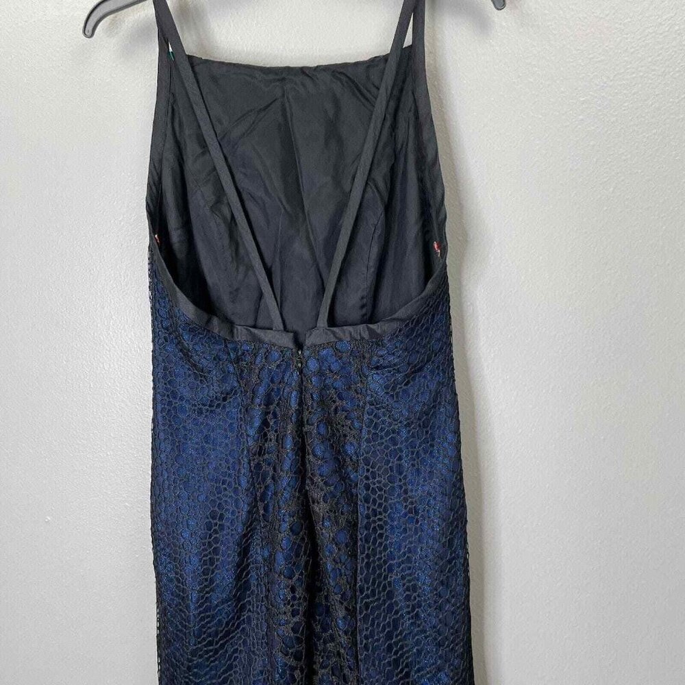 Monique Lhuillier Crochet Lace Dress Womens 6 Blue Black Shimmer Mermaid - Picture 7 of 13